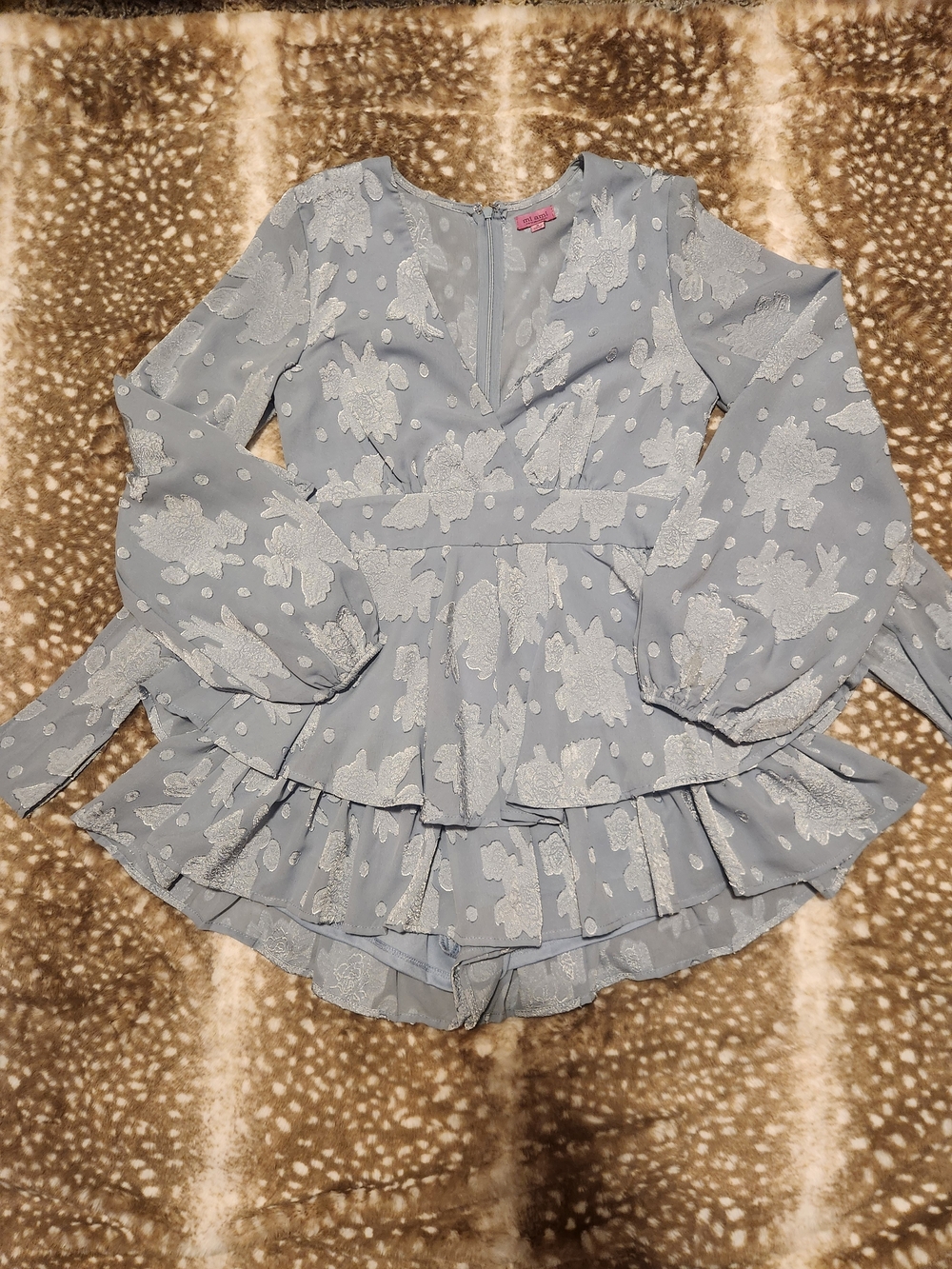 mi ami light blue long sleeve romper dress
